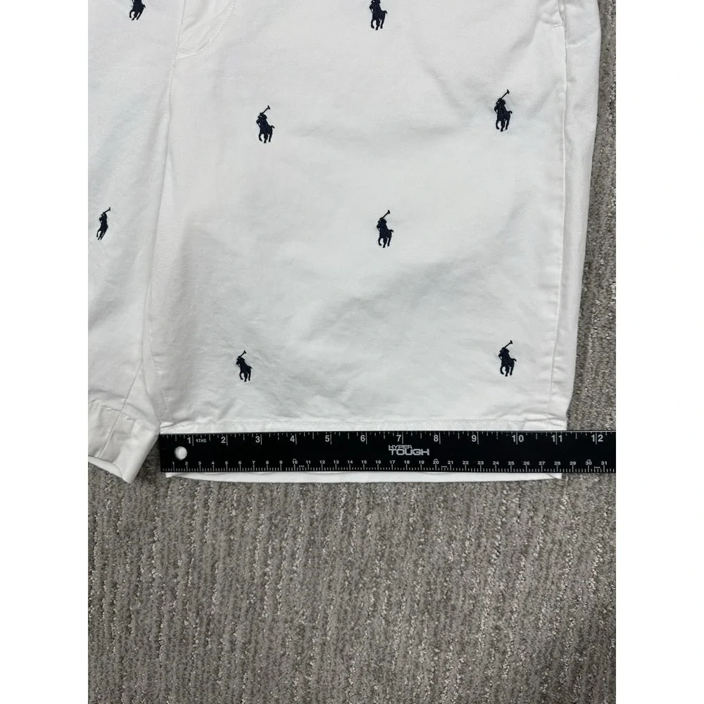 Polo Ralph Lauren Shorts Men 32 White Chino Flat Front All Over Pony Classic AOP